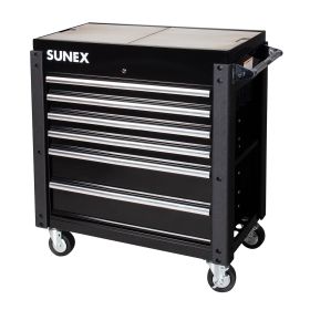 Sunex 6 DRAWER SLIDE TOP SERVICE CART W/POWER STRIP - BLACK 8035XTFDBK