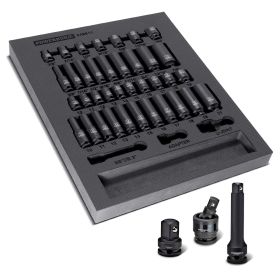 Powerbuilt 40 Piece 3/8 In. Drive 6 Point SAE and Metric Pro Tech Impact Socket Set 949011