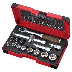 Vessel WOOD-COMPO Socket Wrenches 3/8 In. Drive 16 Piece Set HRW3002MW