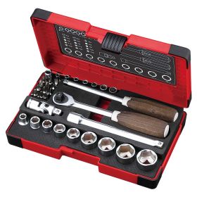 Vessel WOOD-COMPO Socket Wrenches 1/4 In. and 3/8 In. Drive 36 Piece Set  HRW2303MW