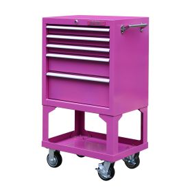 The Original Pink Box 26 in. 5-Drawer 18G Steel Mechanics Cart With Bulk Storage Pink RG2605PBLL