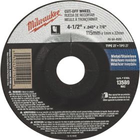 Milwaukee 4-1/2 in. x .045 in. x 7/8 in. Cut-Off Wheel Type 27 49-94-4505