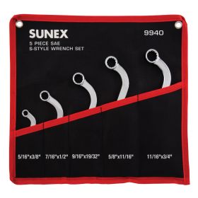 Sunex 5 PC. SAE FULL POLISH S-STYLE BOX WRENCH SET 9940