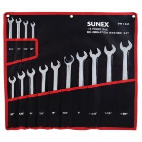 Sunex 14 Pc. SAE Full Polish V-Groove Combination Wrench Set 9915A