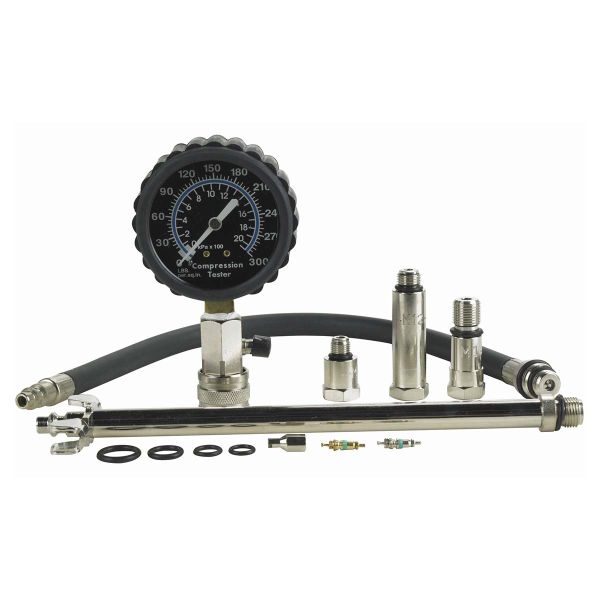 Eastwood Engine Compression Tester Cylinder Kit Solid Short and Multiple Long Flexible Adapters 