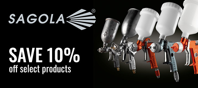 Save 10 percent on select Sagola HVLP paint guns, suits, and automotive painting supplies at Eastwood