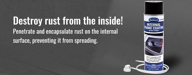 Destroy rust from the inside! Penetrate and encapsulate rust on the internal surface, preventing it from spreading with the Eastwood Internal Frame Coating 14 oz Aerosol Part Number 15275Z.