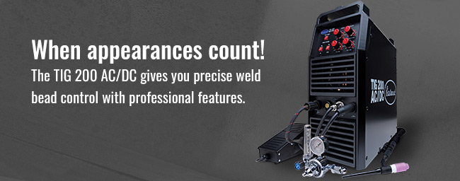 When appearances count! The TIG 200 AC/DC gives you precise weld bead control with professional features. Eastwood 200 Amp AC/DC TIG Welder for Steel and Aluminum Part Number 33920