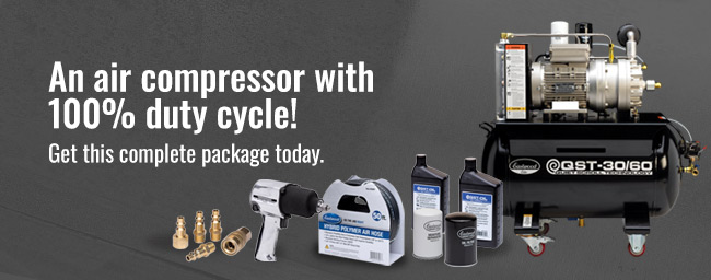 An air compressor with 100% duty cycle! Get this complete package today.