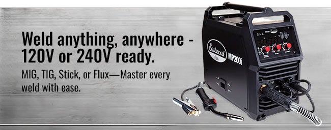Weld anything, anywhere - 120V or 240V ready. MIG, TIG, Stick, or Flux - Master every weld with ease with the Eastwood 200 Amp Elite MP200i Multi Process Welder MIG - TIG - Stick (20569).