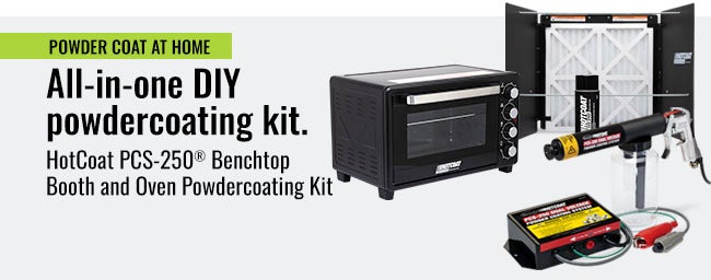Powder coat at home. All-in-one DIY powdercoating kit. HotCoat PCS-250® Benchtop Booth and Oven Powdercoating Kit.