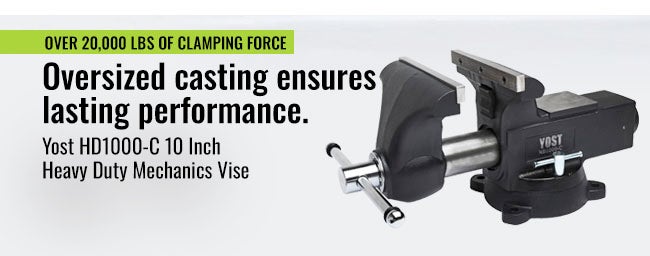 Over 20,000 lbs of clamping force. Oversized casting ensures lasting performance. Yost HD1000-C 10 Inch Heavy Duty Mechanics Vise.