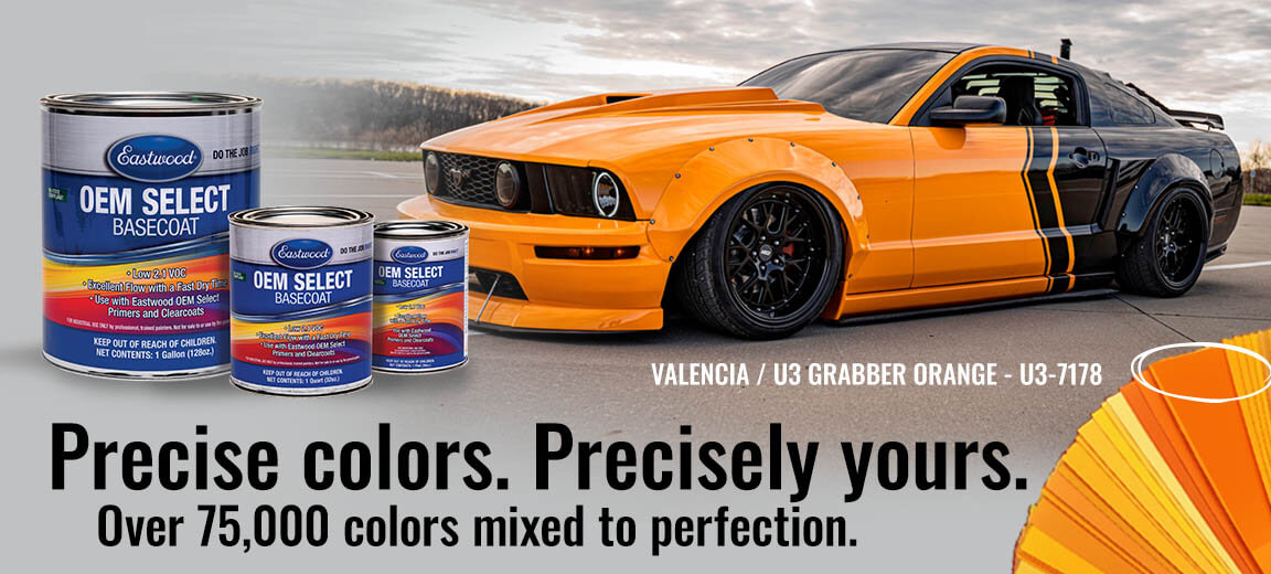 Precise colors. Precisely yours. Over 75,000 colors mixed to perfection. Click to visit the Eastwood OEM Color Selector tool. *In image, Valencia in U3 Grabber Orange - U3-7178